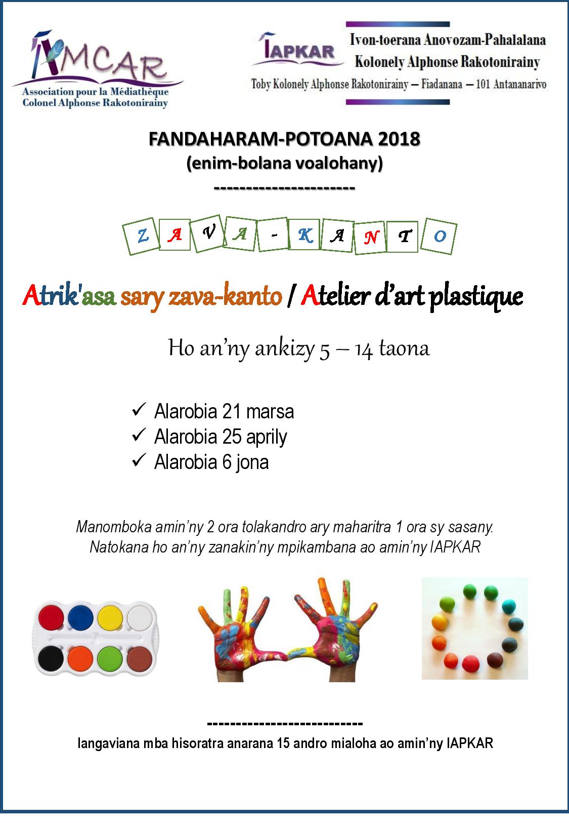 Affiche ateliers art plastique 2018 1 amcar